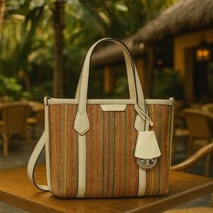 NEW Tory Burch Perry Stripe Raffia Small Tote Bag/Crossbody Bag/Shoulder Bag